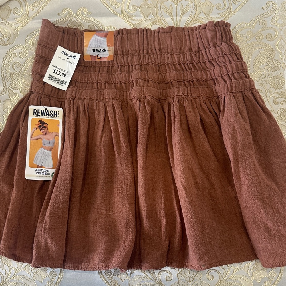 Rewash Gauze Mini Skirt in Dusty Rose Brown